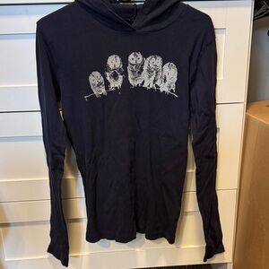 Elegant Black Owl Print Long Sleeve Tee